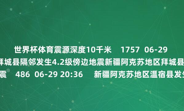 世界杯体育震源深度10千米    1757  06-29 20:43     新疆阿克苏地区拜城县隔邻发生4.2级傍边地震新疆阿克苏地区拜城县隔邻发生4.2级傍边地震    486  06-29 20:36     新疆阿克苏地区温宿县发生3.6级地震 震源深度12千米新疆阿克苏地区温宿县发生3.6级地震 震源深度12千米    1292  06-09 10:29     一财最热      点击关闭-开云「中国」kaiyun体育网页 登录入口